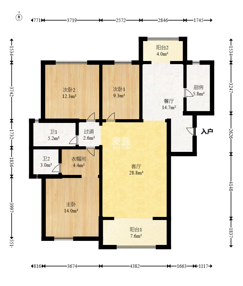 北辰三角洲C3区  3室2厅2卫    210.0万