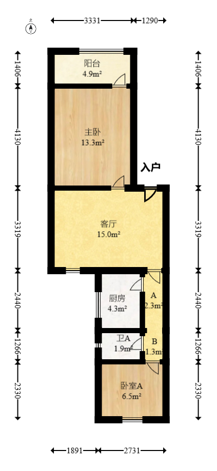 岳华路电子宿舍  2室1厅1卫   36.00万室内图1