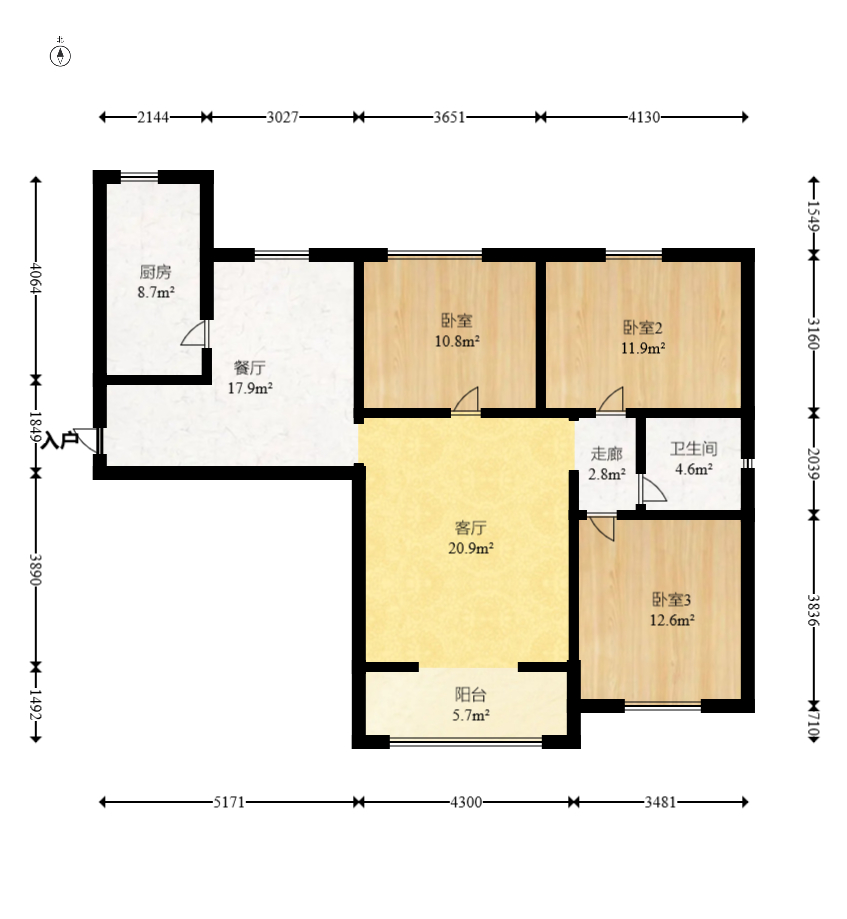 中国铁建国际城二期  3室2厅1卫   78.00万室内图1