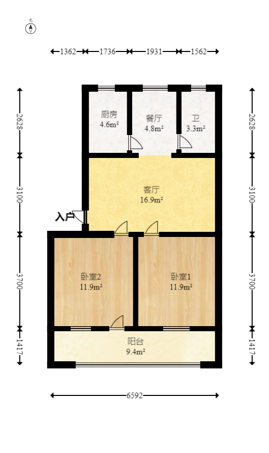 长沙市邮政宿舍（古汉邮局宿舍）  2室2厅1卫   32.00万室内图1
