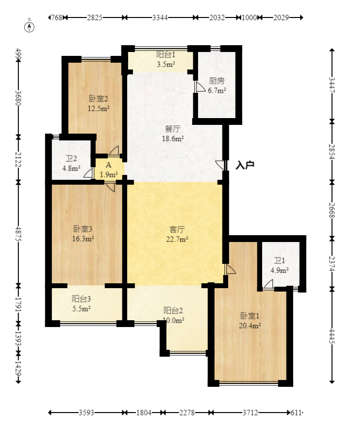 华雅花园  3室2厅2卫   150.00万室内图1