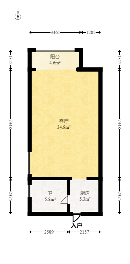 标志商务中心  1室1厅1卫    40.0万室内图1