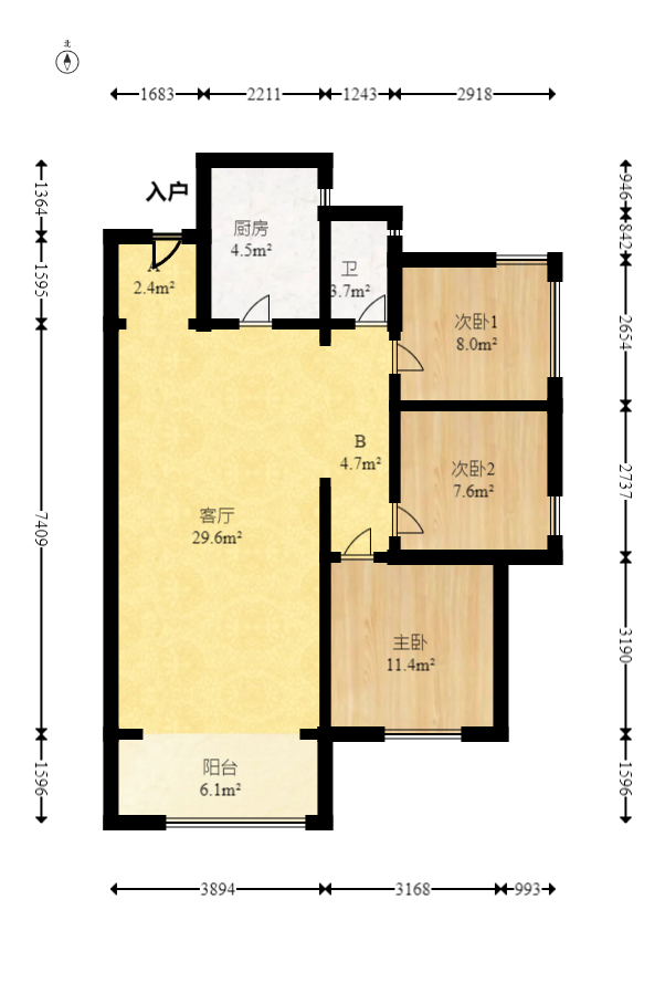 中建悦和城  3室1厅1卫   78.80万室内图1