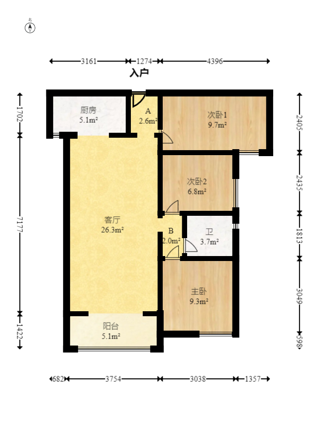 海伦春天 3室2厅1卫 70.8万 海伦春天 3室2厅1卫 70.8万户型图