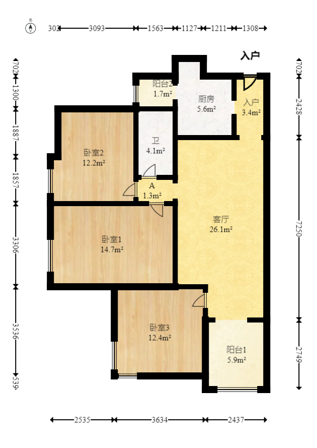 欧园  3室2厅2卫   95.00万室内图1