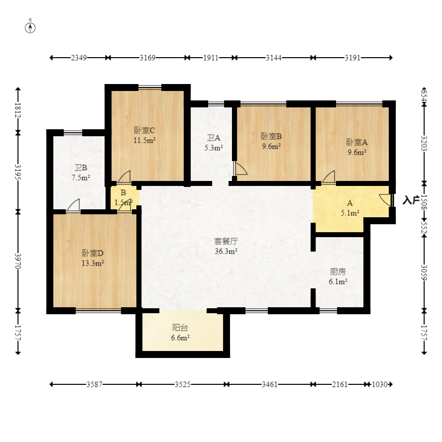 五矿紫湖香醍  4室2厅2卫   78.00万室内图1