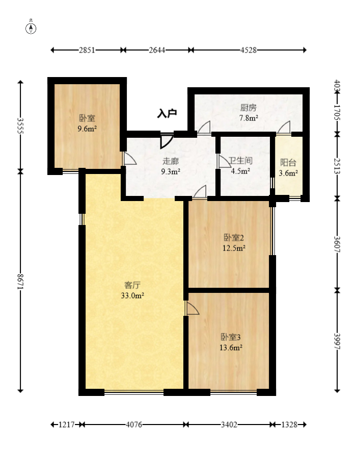 旭辉华庭 3室2厅1卫 44.8万 旭辉华庭 3室2厅1卫 44.8万户型图