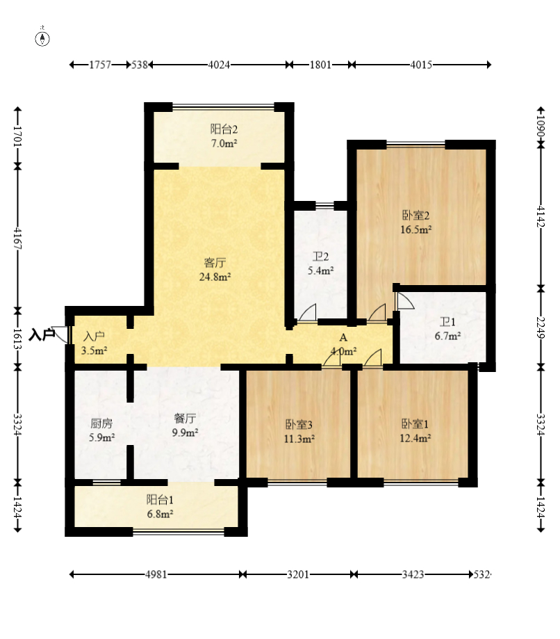 长房东旭国际 3室2厅2卫 140.0万 长房东旭国际 3室2厅2卫 140.0万户型图