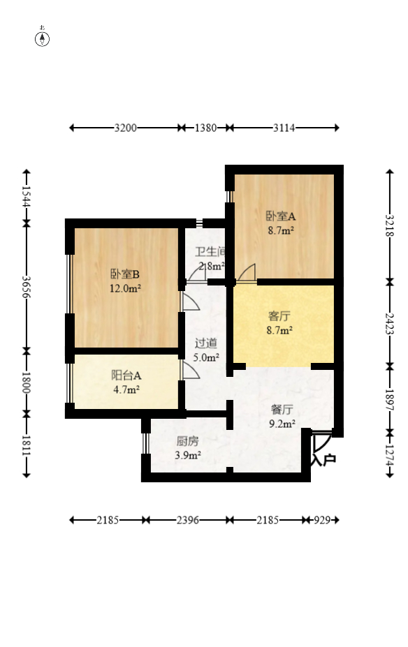 星城书香苑（星城书院)  2室1厅1卫   103.00万室内图1