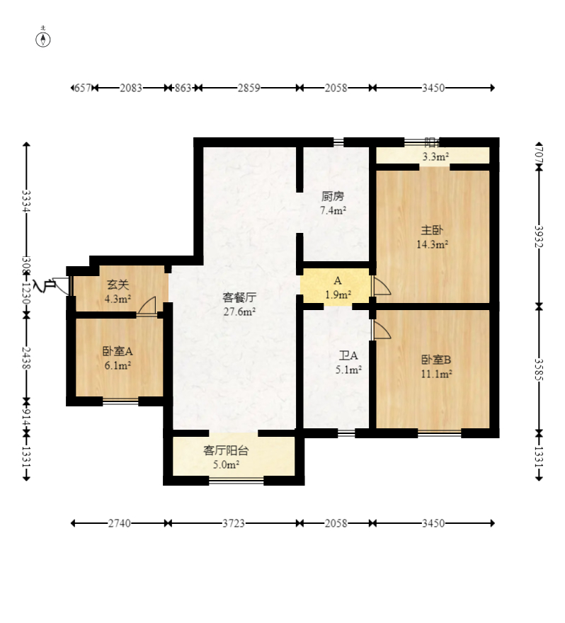 联晟大厦  3室2厅1卫   129.00万室内图1