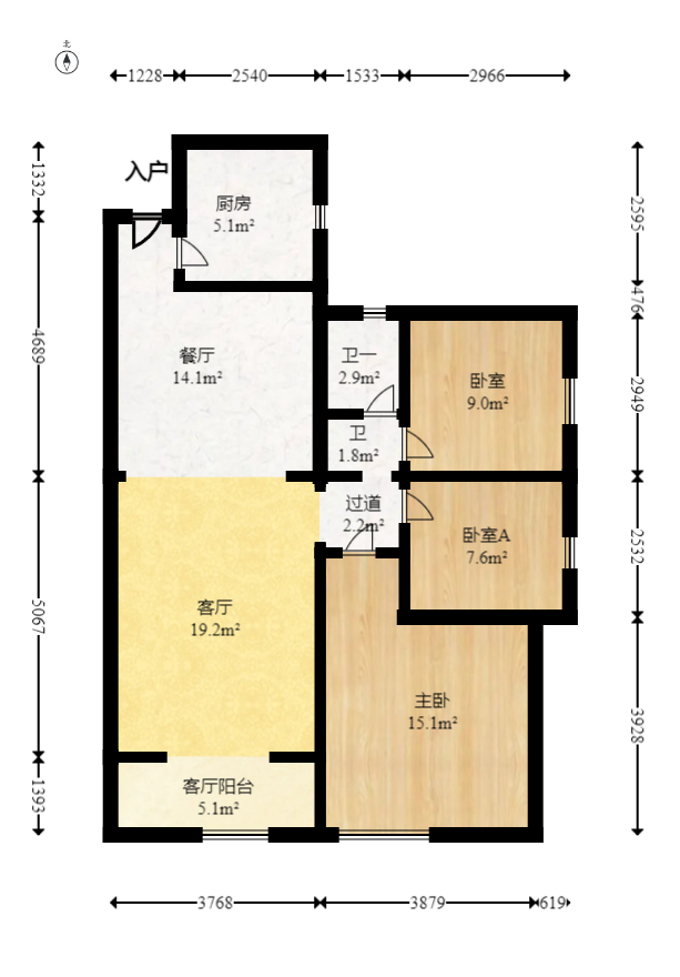 湖湾世景  3室2厅1卫   79.80万室内图1