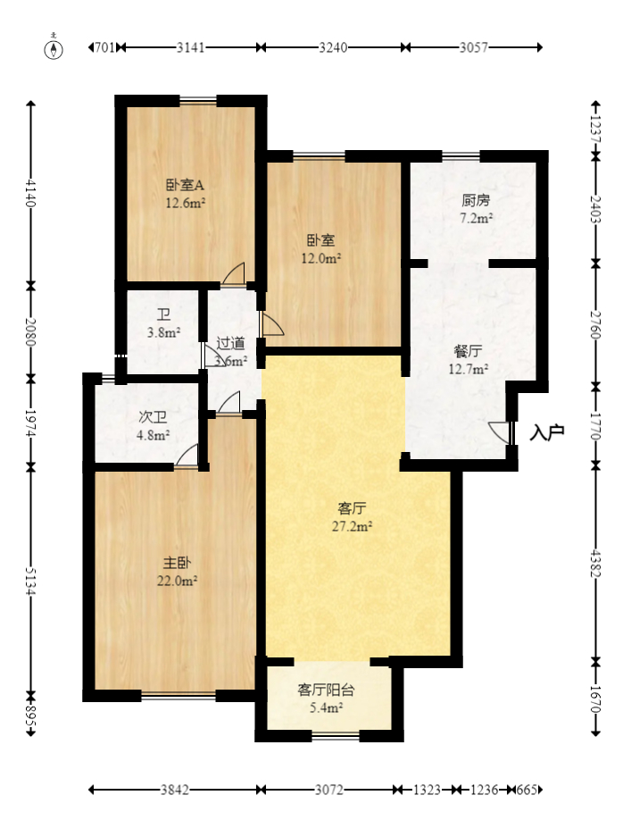 幸福里润城（幸福里二期）  3室2厅2卫   80.00万室内图1