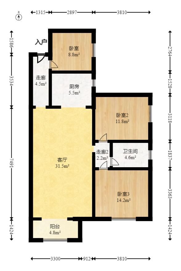 高林仕家  3室2厅1卫   64.80万室内图1