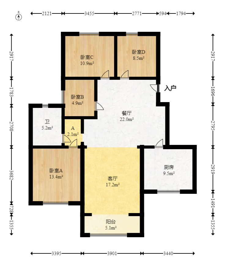 上园商住小区  4室2厅1卫   128.00万室内图1