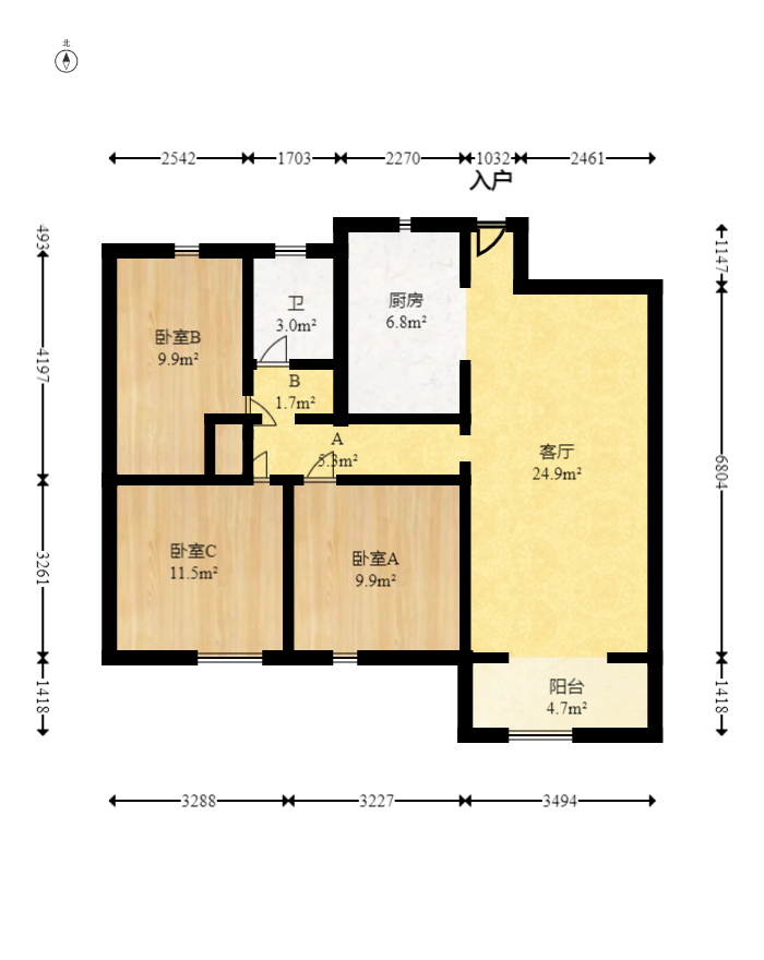 新力紫园  3室2厅1卫   118.00万室内图1