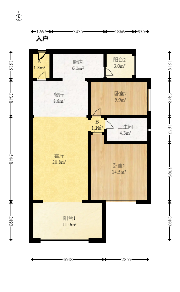 时代倾城二期 3室2厅1卫 66.8万 时代倾城二期 3室2厅1卫 66.8万户型图