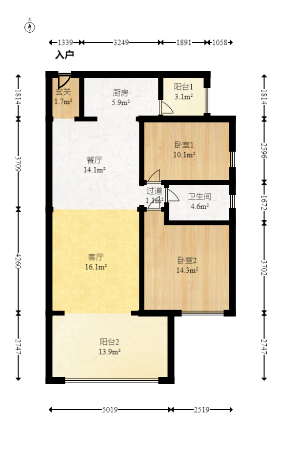 时代倾城三期  2室2厅1卫   60.00万室内图1