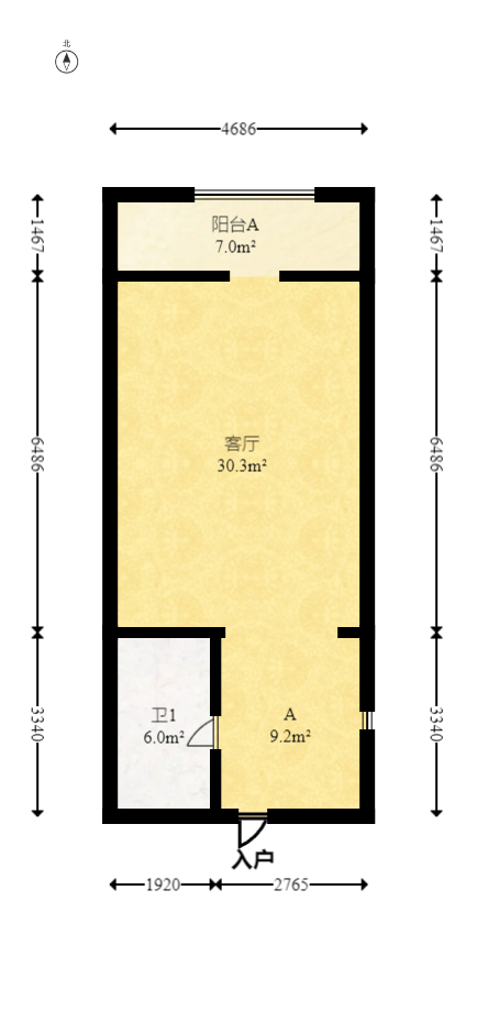 环亚高铁芯城  1室1厅1卫   60.00万室内图1