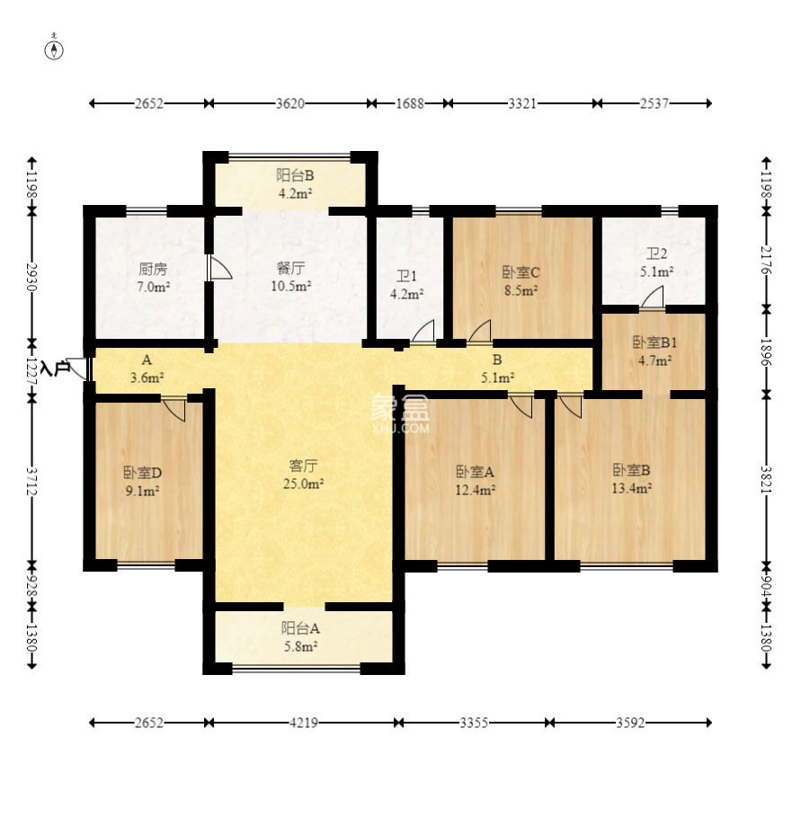 美的置業(yè)廣場  4室2廳2衛(wèi)   208.00萬