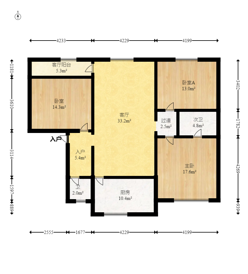星沙一区 3室2厅1卫 195.0万 星沙一区 3室2厅1卫 195.0万户型图