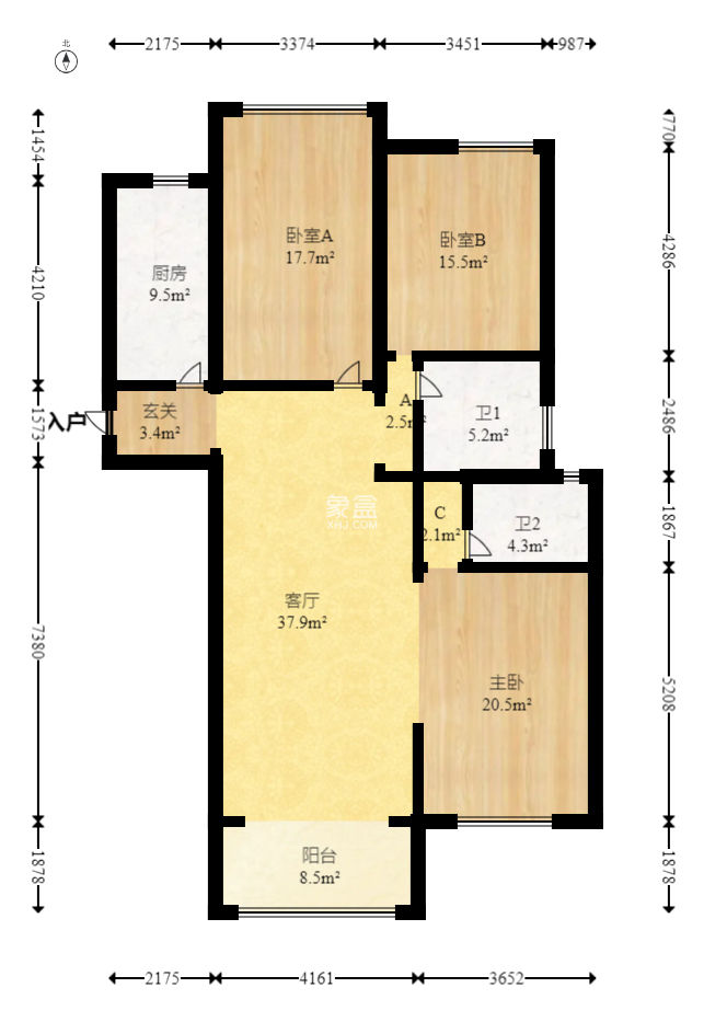 建投象山国际  1室2厅2卫   135.00万