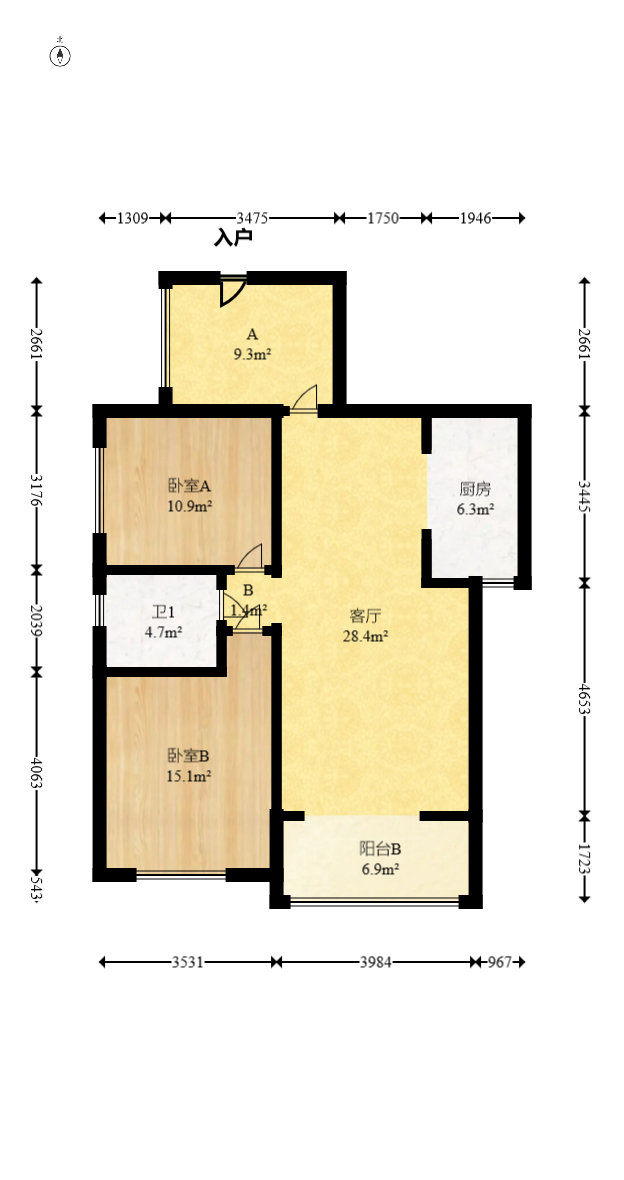 海拔东方  2室2厅1卫   88.00万室内图1