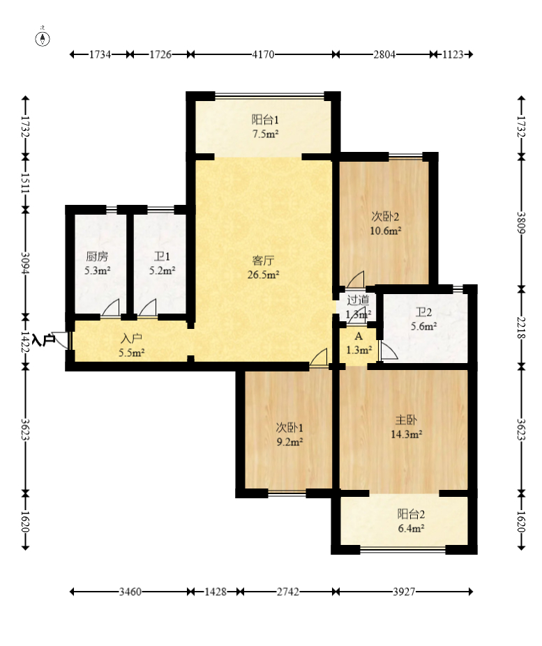 北辰三角洲C3区  3室2厅2卫   146.00万室内图1