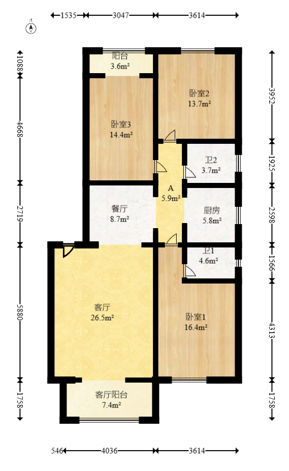 仁和家园  3室2厅2卫   93.80万室内图1