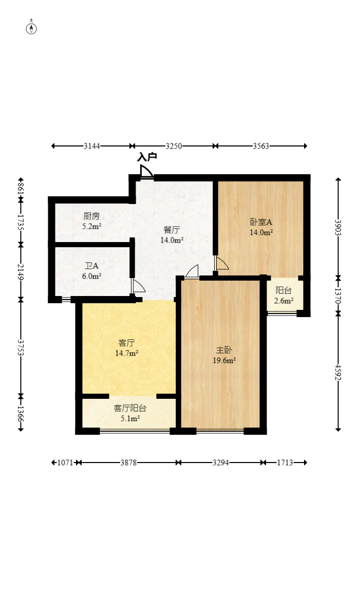 奥克斯广场 3室2厅1卫 76.0万 奥克斯广场 3室2厅1卫 76.0万户型图