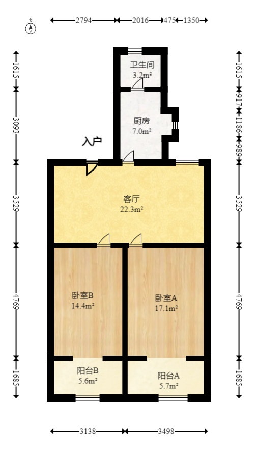 华银小区  2室1厅1卫   60.00万室内图1