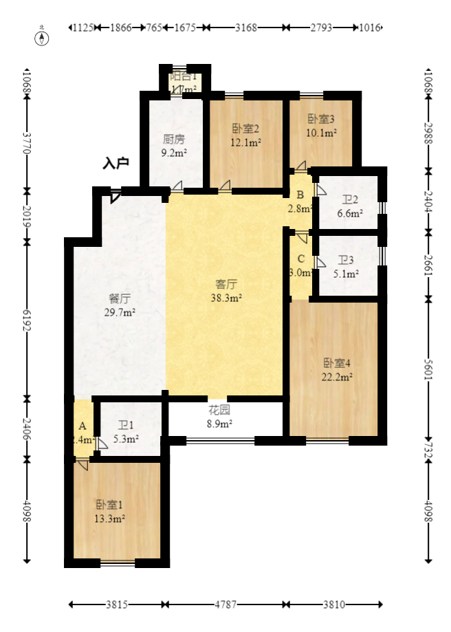 江河中央洋房  5室2厅2卫   387.90万室内图1