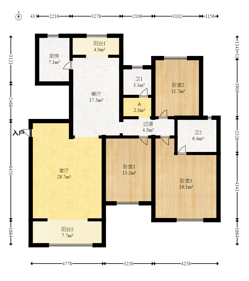 星城世家 3室2厅2卫 155.0万 星城世家 3室2厅2卫 155.0万户型图