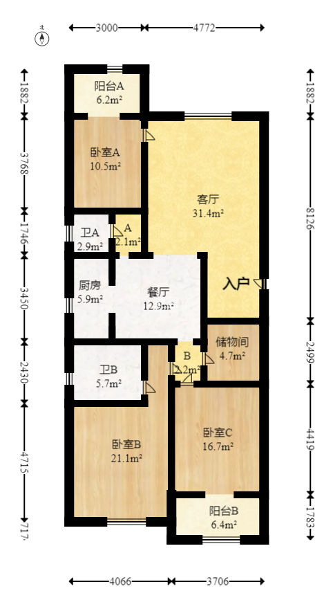 四季美景三期（四季美景水木轩）  3室2厅2卫    82.0万