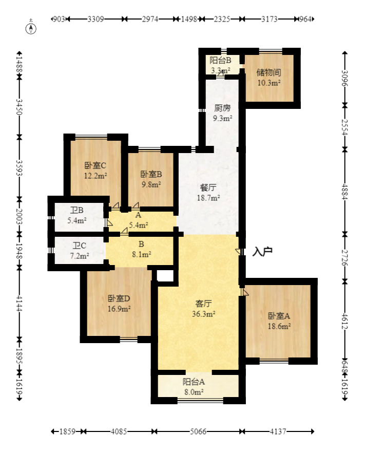富兴时代御城  4室2厅3卫   340.00万室内图1