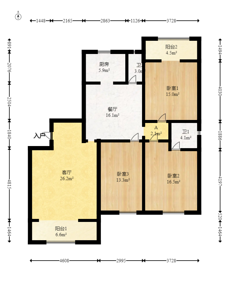 鑫天山水洲城 3室2厅2卫 111.0万 鑫天山水洲城 3室2厅2卫 111.0万户型图