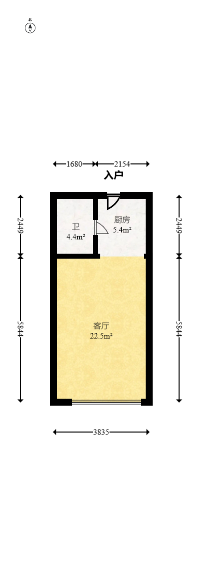 他城（天鸿时代公寓）  1室1厅1卫   32.00万室内图1