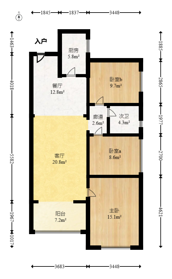 好莱城(弘德西街) 3室2厅1卫 82.0万 好莱城(弘德西街) 3室2厅1卫 82.0万户型图