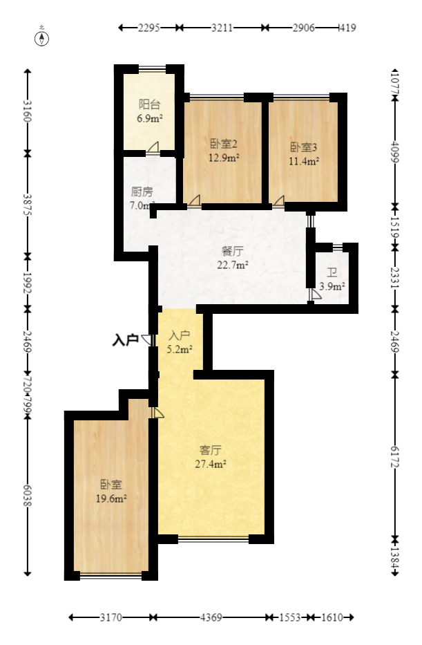 恒大华府  4室2厅2卫   290.00万室内图1