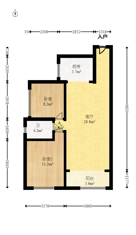 北京御园一二期（国泰嘉园）  2室2厅1卫   92.00万室内图1