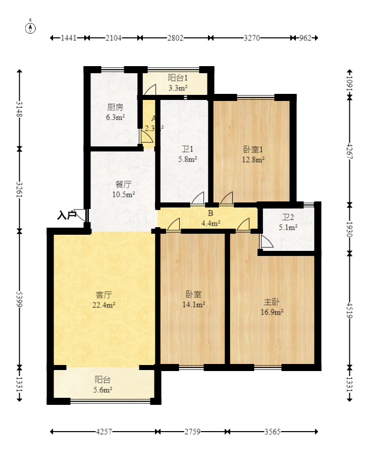 红树湾 3室2厅1卫 62.0万 红树湾 3室2厅1卫 62.0万户型图