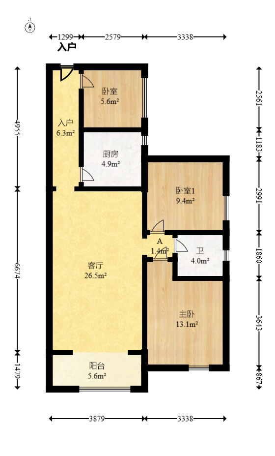 盛地春天里  3室2厅1卫   52.80万室内图1