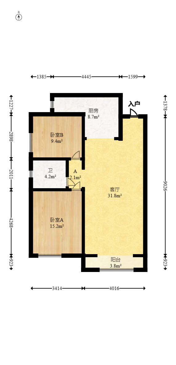 中一九骏（枫桥苑）  2室2厅1卫   95.00万室内图1