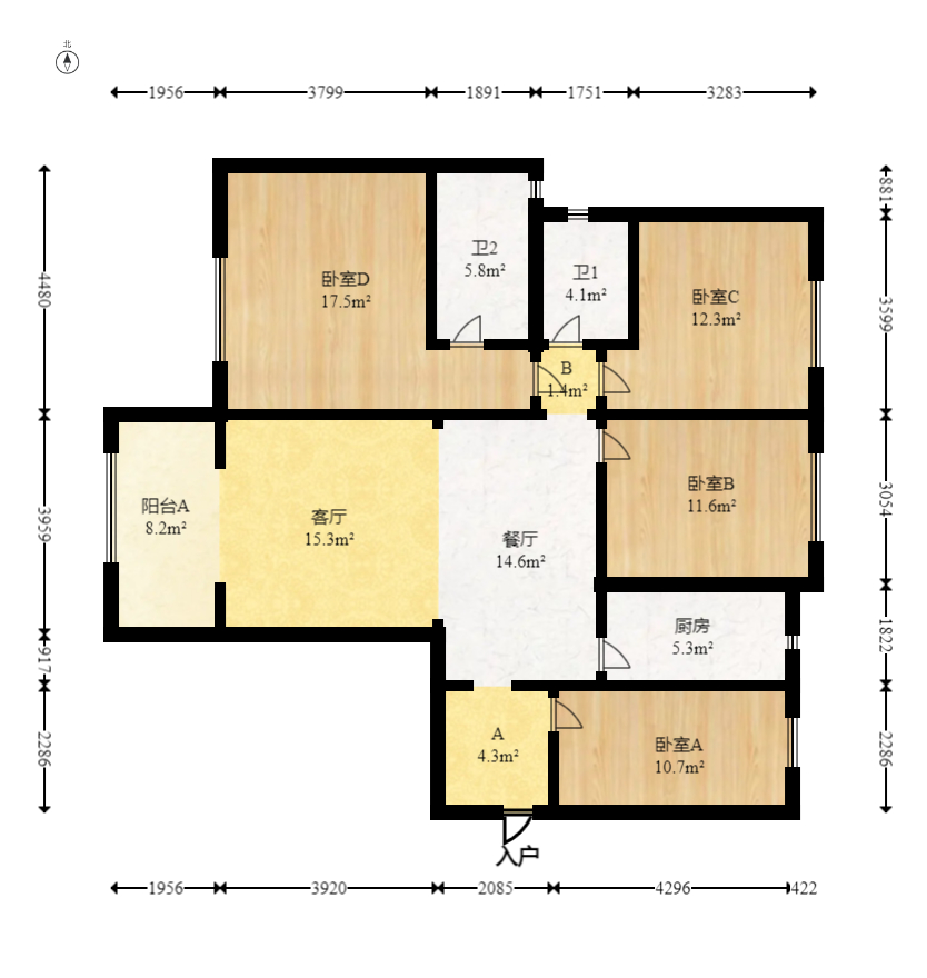半山壹号  3室2厅1卫    140.0万室内图1