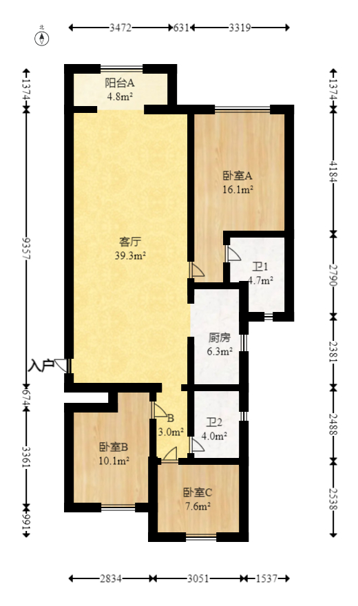 阳光城尚东湾青柠园  3室2厅2卫   116.00万室内图1