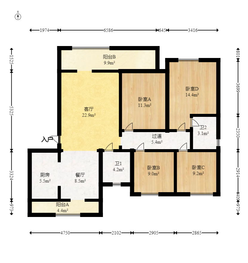 明昇壹城（明昇时代广场）二期  4室2厅2卫   206.00万室内图1