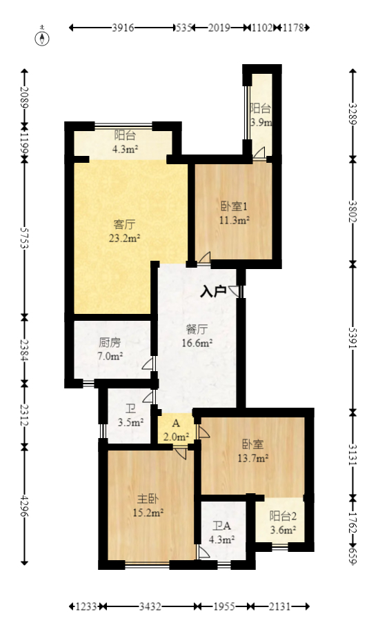 星典时代  3室2厅2卫   115.00万室内图1