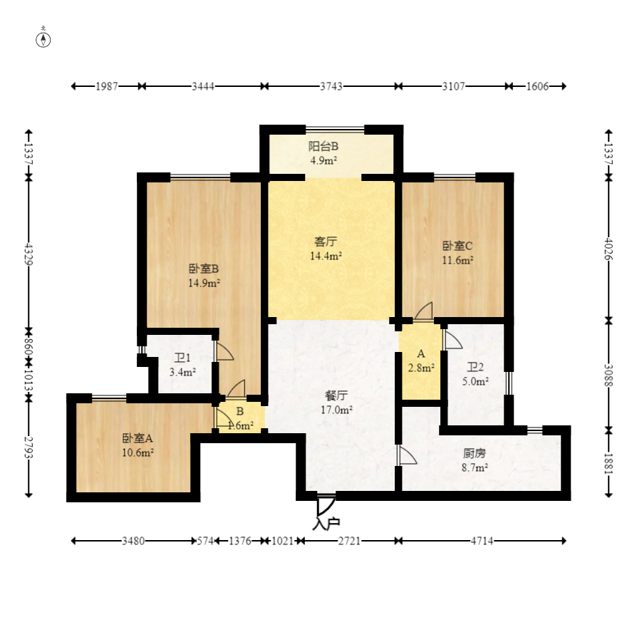 绿地长沙城际空间站（绿地新里佳苑）  1室2厅2卫   150.00万室内图1