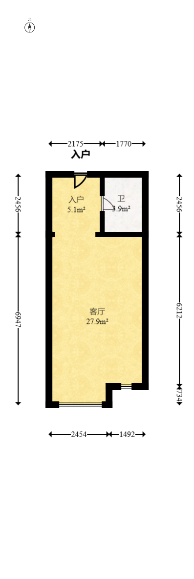 北辰三角洲E4区  1室1厅1卫   45.00万室内图1