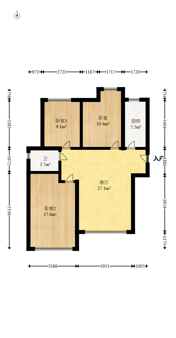 荣盛花语馨苑  3室2厅1卫   73.00万室内图1