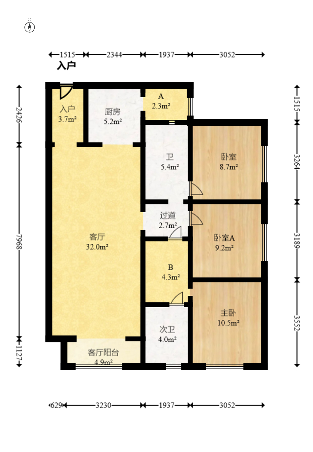 金科时代中心 3室2厅2卫 65.0万 金科时代中心 3室2厅2卫 65.0万户型图